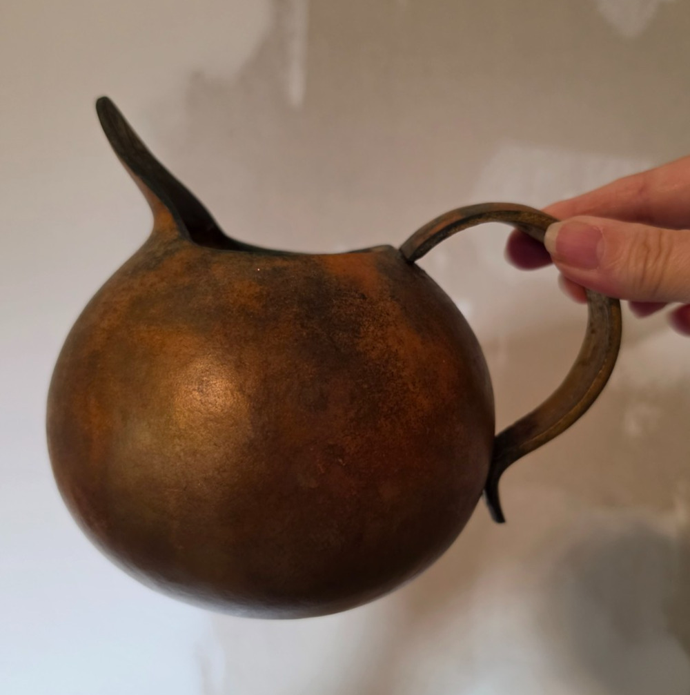 Hand Carved Decorative Gourd Pitcher Folk Art, Country Farmhouse